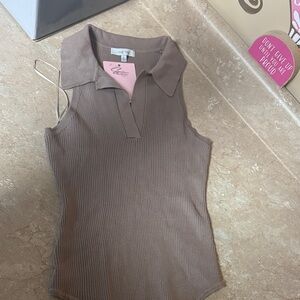 Love tree Brown Ribbed Collared Bodysuit